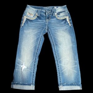 Miss Me Blue Distressed Capris